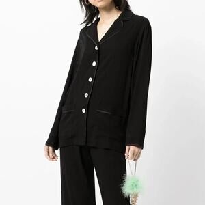 Sleeper Pajama Top Button Up Long Sleeves Pajama Women's Size XL Black